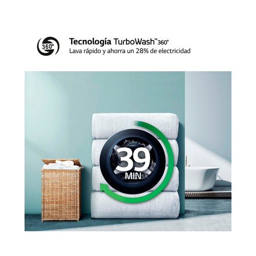 Lavadora LG F4WR6011A0W 11KG, clasificación energética: A, 1400RPM, H: 85cm, A: 60cm, F: 56,5cm.