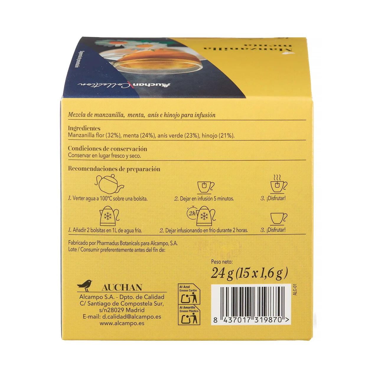 PRODUCTO ALCAMPO Collection Manzanilla menta 15 uds. 24 g.