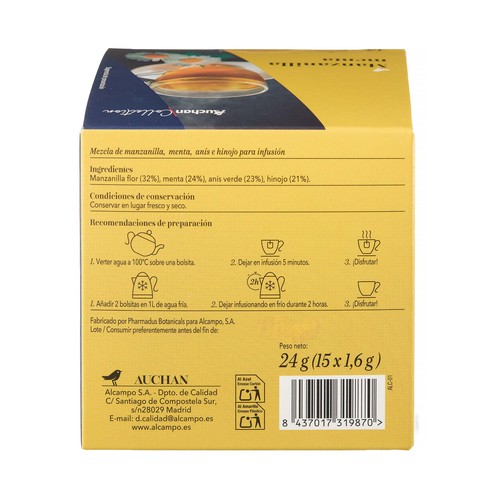 PRODUCTO ALCAMPO Collection Manzanilla menta 15 uds. 24 g.
