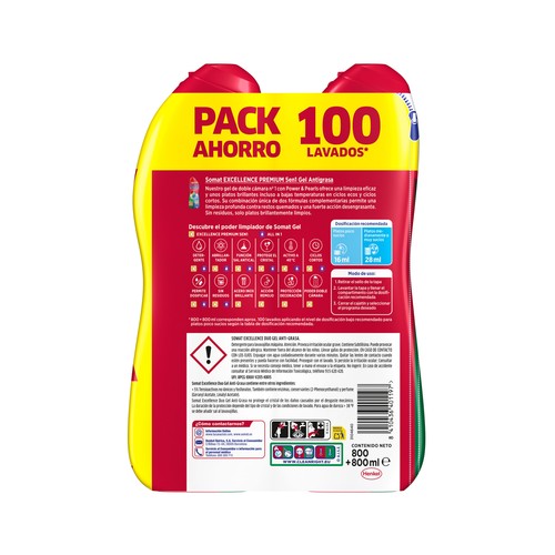 SOMAT Gel lavavajillas en gel para máquinas anti grasa - 2 uds. x50 ds 2 l.