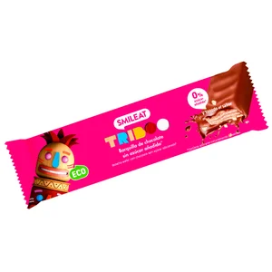 SMILEAT Triboo eco Barrita de barquillo cubierto chocolate con leche, relleno cacao ecológico 40 g.