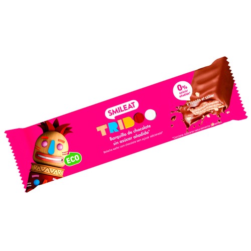 SMILEAT Triboo eco Barrita de barquillo cubierto chocolate con leche, relleno cacao ecológico 40 g.
