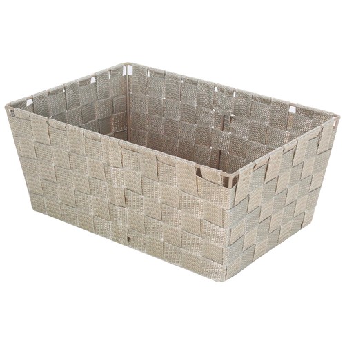 Cesta trenzada de poliproileno y acero color beige, 33x14x23 cm. ACTUEL.