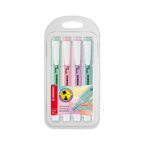 Marcadores STABILO Swing cool pastel, 4 unidades.