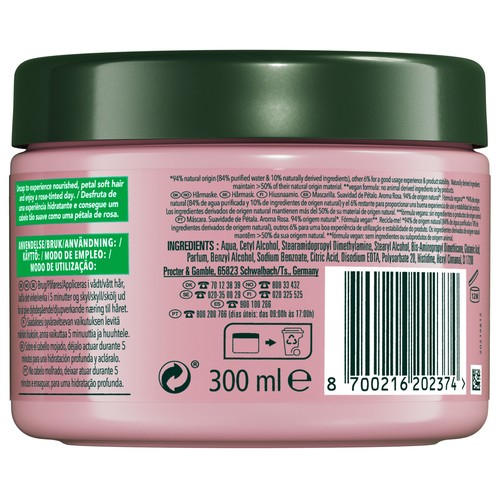 HERBAL ESSENCES Mascarilla capilar suavizante e hidrante con aroma a rosas, para cabellos secos 300 ml.