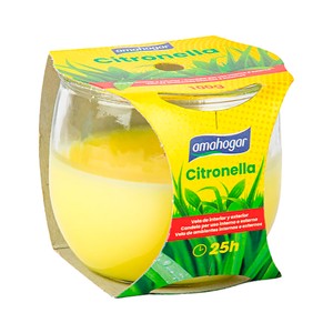Vela antimosquitos con citronela en vaso de vidrio, 140gr., 10x4,5cm
