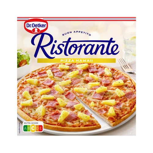 DR. OETKER Pizza de masa fina y crujiente cubierta con piña, jamón cocido y queso Ristorante 355 g.