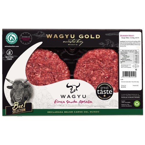 Burguer meat de carne de vacuno raza wagyu SANTA ROSALIA 2 x 150 g.