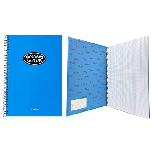 Pack 4+1 cuadernos A4 tapa forrada extradura cuadrícula 4x4, OCEAN'S WAVE.