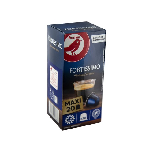 Café Fortissimo en cápsulas, intensidad 12 PRODUCTO ALCAMPO 20 uds. 104 g.