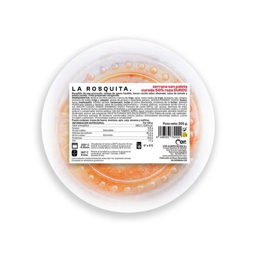 DEORO Rosquita serrana rellena de paleta curada, fiambre de bacon, queso fundido y salsa de tomate DEORO 205 g.