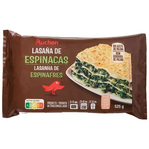 AUCHAN Lasaña ultracongelada, rellena de vegetales 525 g. Producto Alcampo
