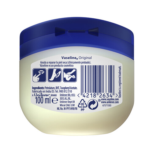 VASELINE Vaselina que ayuda a reparar la piel seca VASELINE 100 ml.