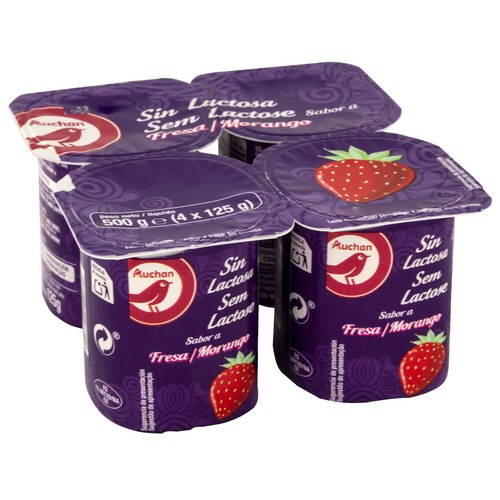 Yogur sin lactosa y con sabor a fresa PRODUCTO ALCAMPO 4 x 125 g.
