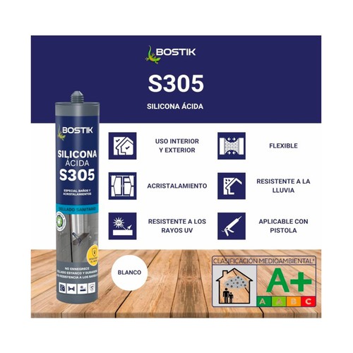 Siliconas blanca ácida S305 de 280 ml, BOSTIK