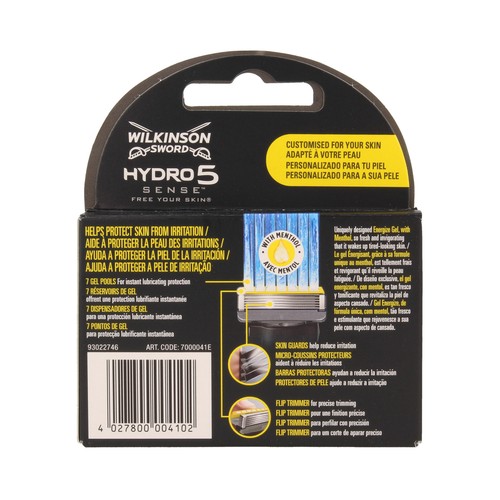 WILKINSON Recambio de cuchillas con 4 hojas, para maquinilla de afeitar WILKINSON Hydro sense 5 4 uds.