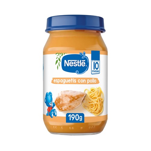 NESTLÉ Tarrito con pedazitos de espaguetis con pollo, a partir de 10 meses 190 g.