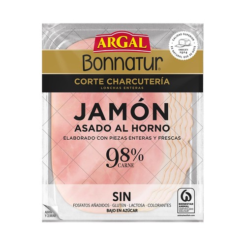 Imagen de Jamón asado de categoria extra, cortado en lonchas enteras BONNATUR de Argal 125 g.