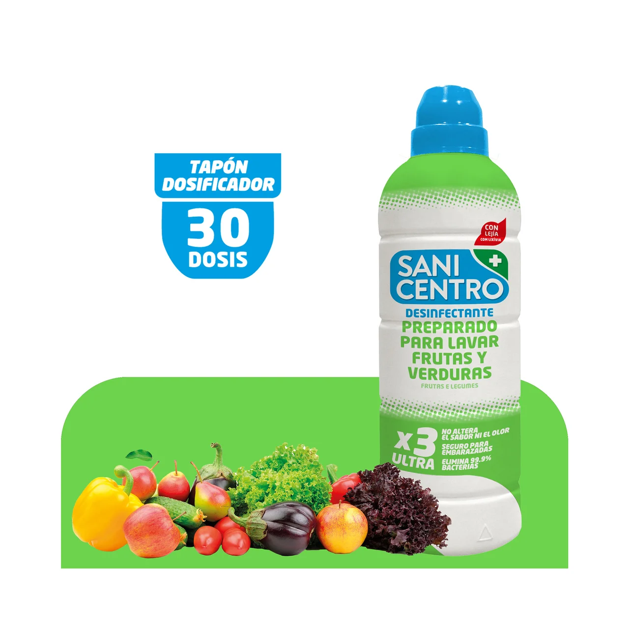 Preparado desinfectante para lavar frutas y verduras con lejia 750 ml.
