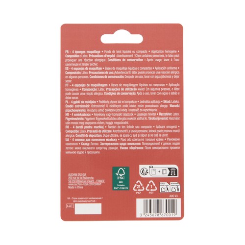 COSMIA Esponjas para la aplicación uniforme de bases de maquillaje líquidas o compactas 4 uds.