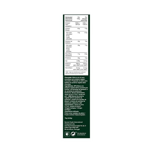 KENCKO Mix de proteinas vegetales con frutas deshidratadas y sabor a chocolate 2 x 35 g.