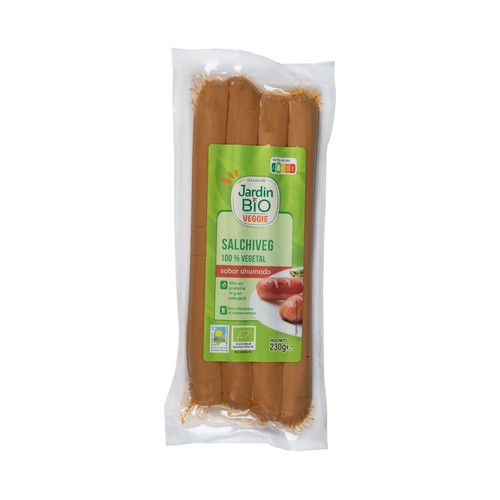 JARDÍN BIO Veggie Salchichas 100% vegetales ecológicas, sabor ahumado 230 g.