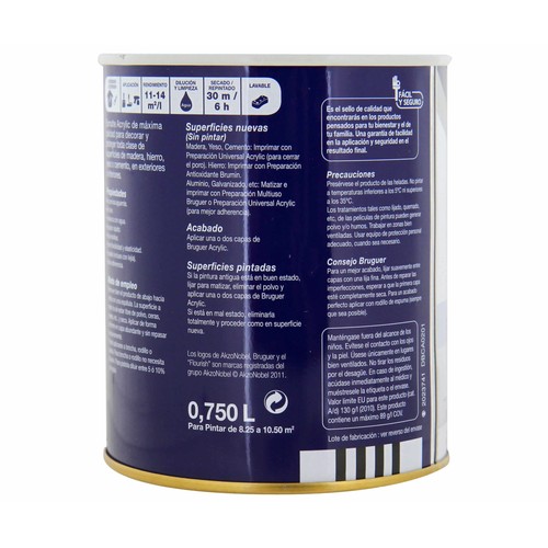 Esmalte decorativo acrílico de color marrón tabaco y acabado brillante BRUGUER 0,75 litros 1 unidad.
