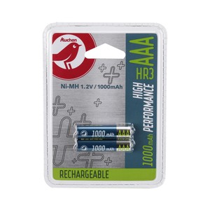 Imagen de Pack de 2 pilas recargables AAA, Ni-MH, HR03, PRODUCTO ALCAMPO, 1000 mAh.