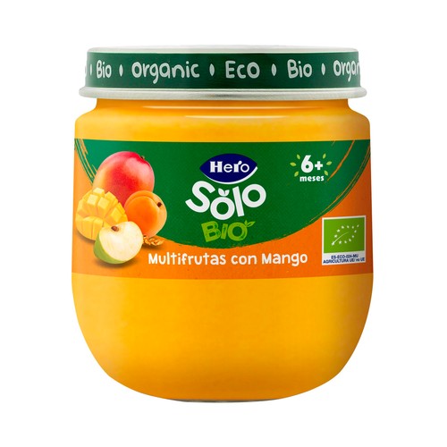 HERO Solo bio Tarrito de multifrutas con mango ecológicas, a partir 6 meses 120 g.