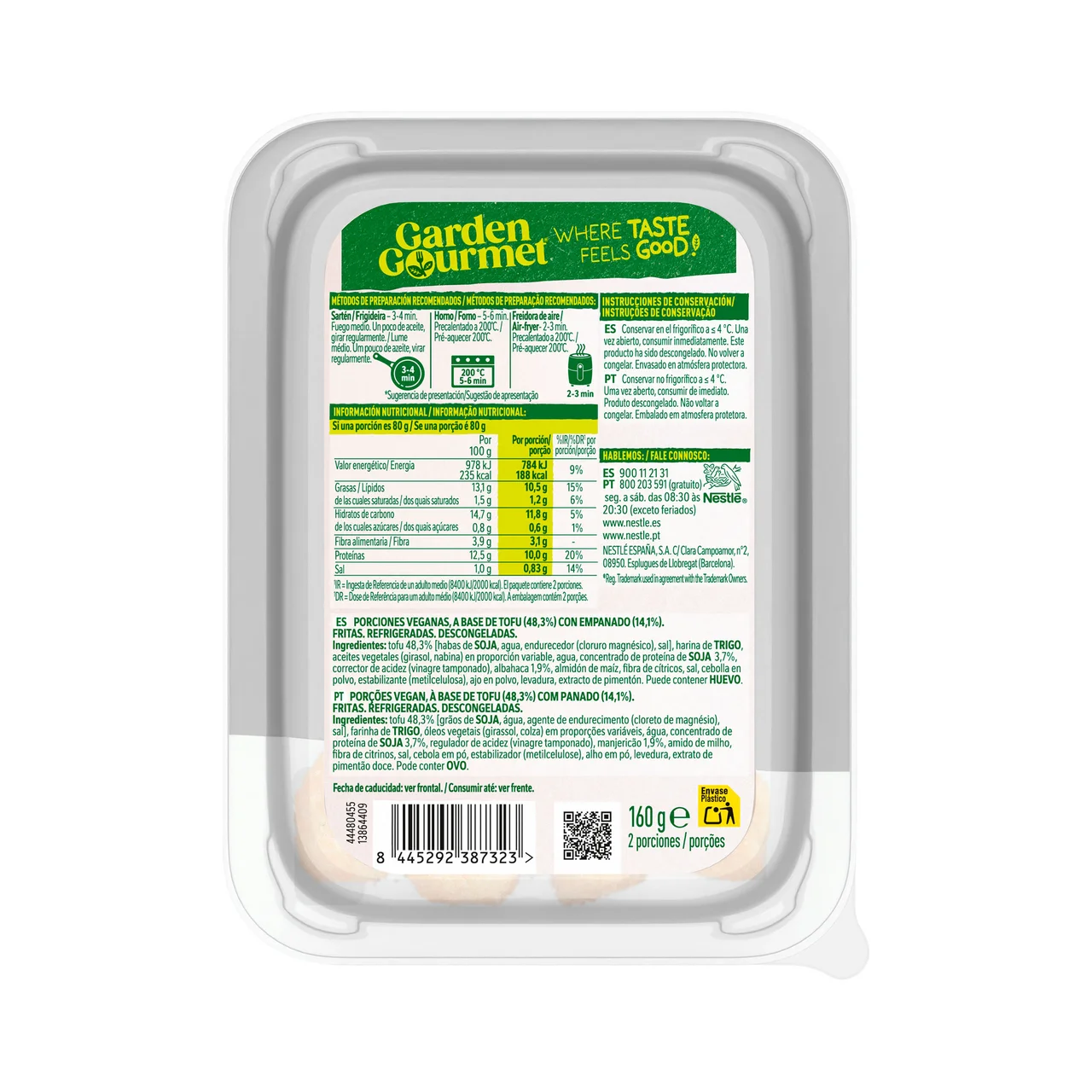 Porciones de tofu empanado y frito 160 g.