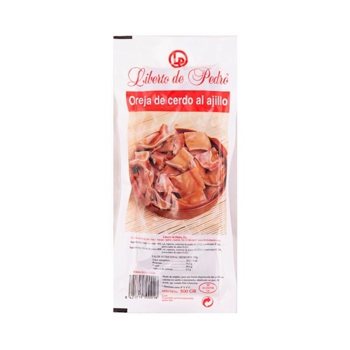 Oreja cocida de cerdo al ajillo, lista para calentar y comer LIBERTO DE PEDRO 500 g.