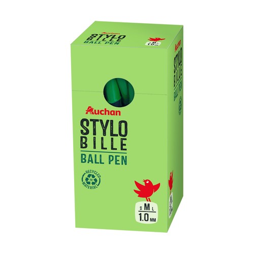 Bolígrafo de tinta verde 1mm, plástico reciclado, ALCAMPO.