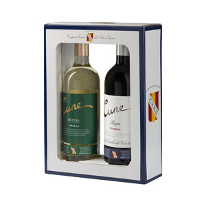 Imagen de CUNE Estuche con botella de vino tinto reserva con D.O. Ca. Rioja y botella de vino blanco con D.O. Rueda.