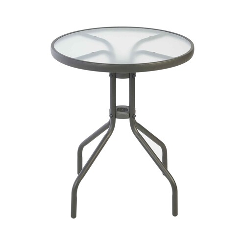 Mesa de jardín Bistró redonda con cristal 60x60cm. color gris