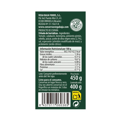 VEGA BAJA Fritada hortalizas pisto aove 400 g.