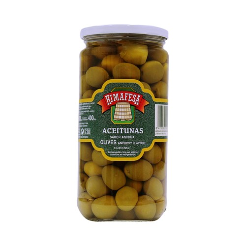 HIMAFESA Aceitunas verdes sabor anchoa frasco de 400 g.