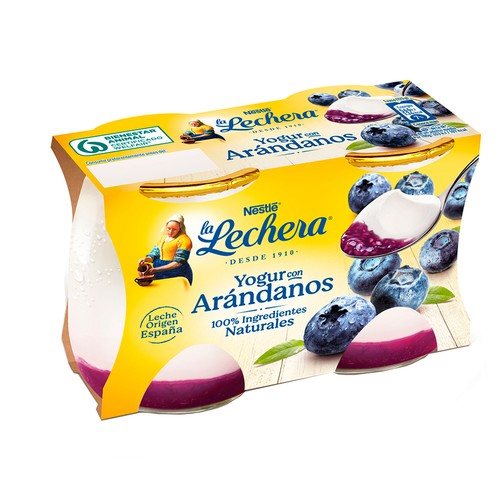 LA LECHERA Yogur con arándanos y leche entera de origen España de Nestlé 2 x 125 g.