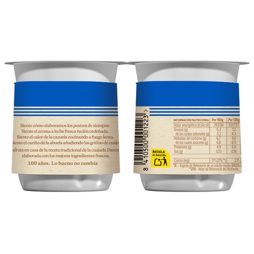 DANONE Cuajada azucarada de leche fresca, elaborada de forma tradicional 2 x 135 g.