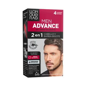 LLONGUERAS Coloración permanente en gel-crema para cabello, barba y bigote, tono 4 castaño natural LLONGUERAS Men avance.