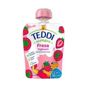 TEDDI Ecológico Bolsita (pouch) con yogurt ecológico con fresas 85 g.