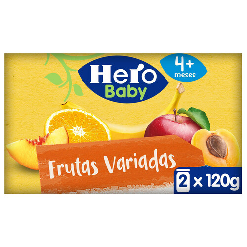 HERO Baby Tarrito de frutas (plátano, manzana, melocotón, naranja y albaricoque), a partir de 4 meses 2 x 120 g.