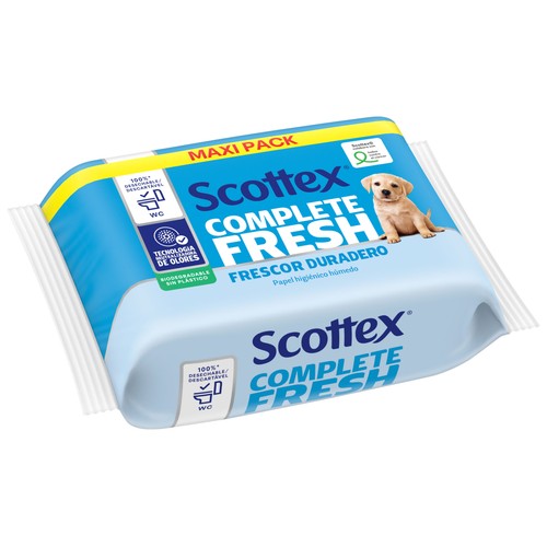 SCOTTEX Fresh Papel higiénico húmedo (toallitas WC), con agua micelar y vitamina E 74 uds.