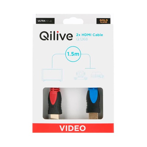Cable HDMI QILIVE de HDMI macho a HDMI macho, terminales reforzados y dorados de 1,5m.