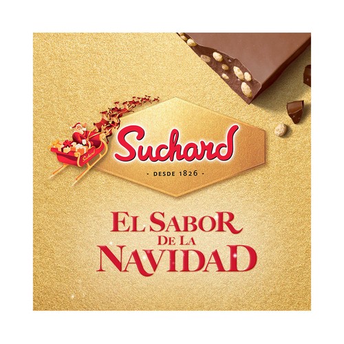 SUCHARD Turrón de chocolate negro con almendras enteras y arroz inflado 230 g.