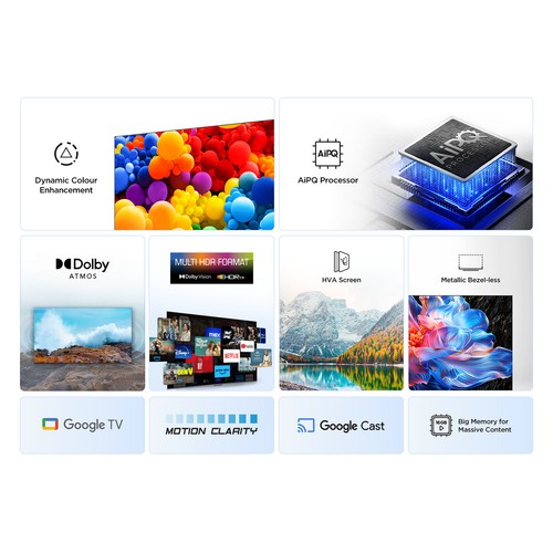 Televisión 190,5 cm (75") LED TCL 75P6K, 4K, Ultra HD, GOOGLE TV, HDR10 , Dolby Vision, SMART TV, 3 HDMI.
