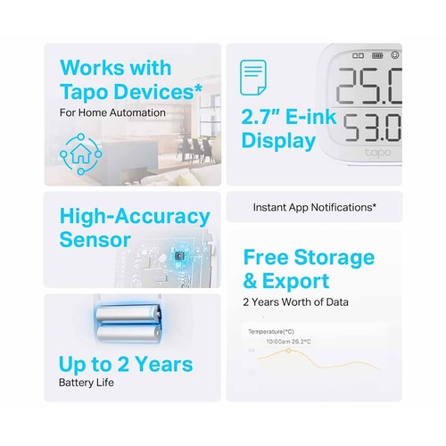 Sensor Inteligente de temperatura y humedad TP-LINK Tapo T315, pantalla 2,7", notificaciones.