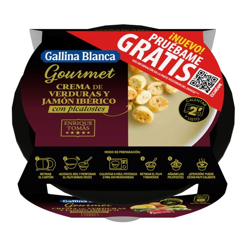 GALLINA BLANCA Gourmet Crema de verduras y jamón ibérico (Enrique Tomas) con picatostes 300 g.