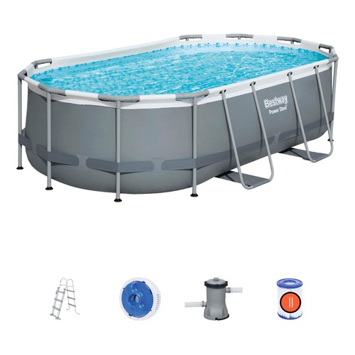 Piscina rectangular estructura metálica Steel Pro Frame Pools BESTWAY medidas 4,27x2,50X1,00 mts. con depuradora 1.249 l/h. y escalera