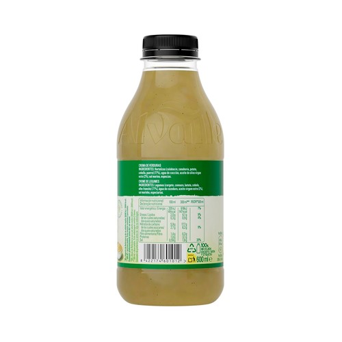 ALVALLE Crema de verduras con AOVE e ingredientes 100% naturales 600 ml.