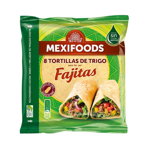 Tortillas de trigo MEXIFOODS FAJITAS 8 uds.320 g.